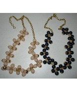 J Crew Statement Necklace x2 Both Gold Tone Navy Blue / Beige Beads 26-28&quot; - £19.46 GBP