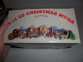 Set of 4 Sakura 12 oz  Christmas Mugs by Sue Zipkin 1994 IOB - $14.80