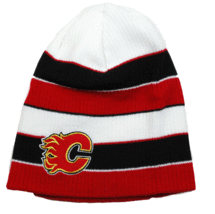 Calgary Flames Reebok  KQ90Z NHL Hockey Team Logo Striped Knit Beanie - £15.56 GBP