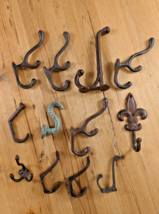 12 LARGE CAST IRON HOOKS **WITH DEFECTS** WELDING ART COAT HOOKS RUSTIC ... - $24.99