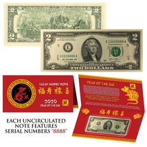 2020 Lunar Chinese New YEAR of the RAT Lucky US $2 Bill w/ Red Folder - S/N 8... - $27.07