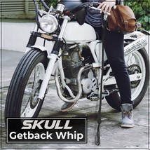 Motorcycle Whip Leather  Biker Whip Get Back whip Metal Skulls 42&quot; BLACK... - $22.43