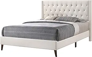 Glory Furniture Bergen Faux Leather Upholstered Queen Bed in White - $383.99