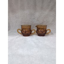 Indiana Glass Amber Kings Crown Creamer And Open Sugar Bowl, Vintage Yellow Glas - $17.82