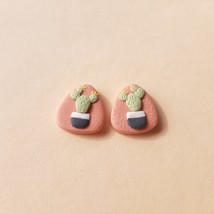 Cactus Stud Earrings, Cute Plant Earrings, Handmade Polymer Clay Jewelry, Cactus - $15.00