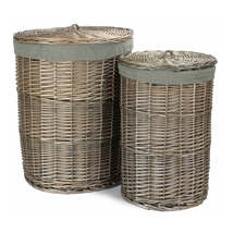 Antique Wash Round Linen Basket with Grey Sage Lining - $60.00+