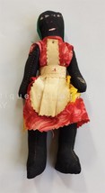 Vintage Straw Stuffed Handmade Black Cloth Doll Jamaica 7.5&quot; Tall Nails Apron - £33.63 GBP