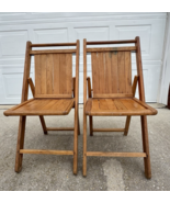 Two Antique 1930&#39;s/1940&#39;s Wooden Slat Back/Seat Folding Chair Church Sea... - £73.74 GBP