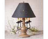 COLONIAL TABLE LAMP &amp; PUNCHED TIN SHADE Distressed Pearwood with 3 Light... - $436.45