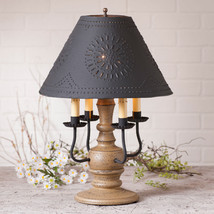 Colonial Table Lamp &amp; Punched Tin Shade Distressed Pearwood With 3 Light Options - £348.87 GBP