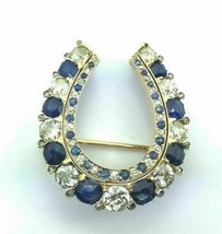 2Ct Round Lab Created Sapphire Horse Shoe Women&#39;s Brooch 14k Yellow Gold Plated - £141.43 GBP