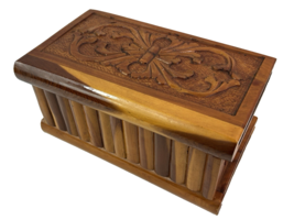 Vintage Hand-Chiseled Wood Puzzle Box Functional Secret Compartment- Mis... - $459.02 MXN