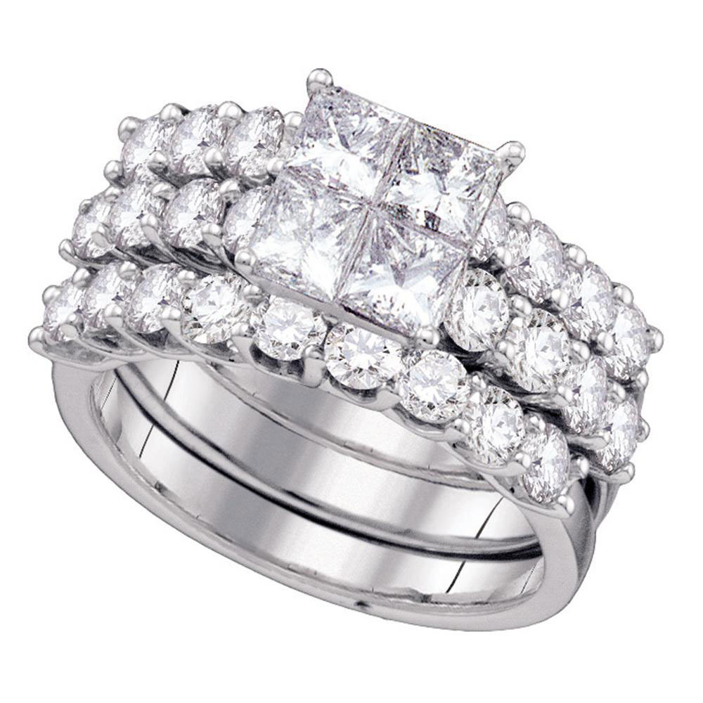Primary image for 14k White Gold Princess Diamond Bridal Wedding Engagement Ring Set 4.00 Ctw