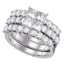 14k White Gold Princess Diamond Bridal Wedding Engagement Ring Set 4.00 Ctw - $7,200.00