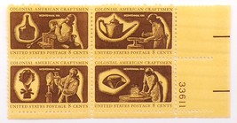 United States Stamps Block of 4  US #1456-59 1972 Colonial American Craftsman - £2.36 GBP