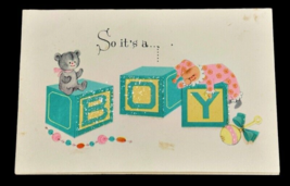 1950s It&#39;s a Boy in Blocks New Baby Card American Greetings Vintage Used - $3.88