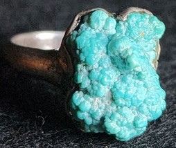 Huge Chunky Sterling Turquoise Nugget Modernist Brutalist Artisan Ring Size 9.25 - £113.06 GBP