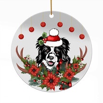 Funny Border Collie Dog Wreath Christmas Ornament Acrylic Deer Anlter Gift Decor - £13.41 GBP