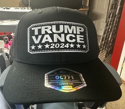 Trump Vance Silver Leather Badge America First Black Mesh Adjustable Hat - $26.99