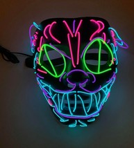Light Up Halloween Mask El Wire Led Glow Mask Purple Pink Blue Purge Dog - £16.06 GBP