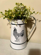 Farmhouse metal Hen Pitcher with Greens - £21.90 GBP