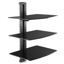 3 Floating Shelf Wall Bracket With Strengthened Tempered Glass For Dvd P... - £49.75 GBP