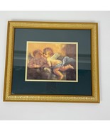 Vintage Cherub Angel Print Double Mat Gold Embossed Frame 14&quot; x 16&quot; - $645.87 MXN