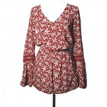Hollister Red Floral Vneck Romper Shorts Long Sleeve XS - €13,71 EUR