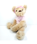 Brown Teddy Bear Pink Flower Scarf Headband Button Shirt Beanie Tan 15&quot; - €15,29 EUR