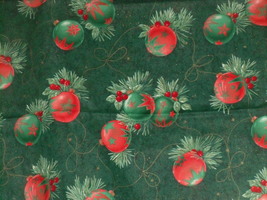 Cranston Print Works 3 yd Fabric Remnant Red &amp; Green Ball Ornaments  - £19.18 GBP