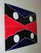 Original Moon Signed Painting Circle Geometric Navy Red Art Set By Carla Dancey - £142.84 GBP