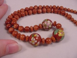 (v440-A) Orange gold Goldstone + Brown Cloisonne 21&quot; Beaded Necklace JEWELRY - £62.76 GBP