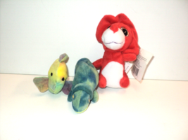 Set of 3 Animals, 2 Beanie Babies, Iggy Iguana, Coral Fish, 1 Mini Big E... - £26.35 GBP