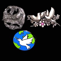 Gorgeous pewter dove brooches and one metal dove pinback - $33.66