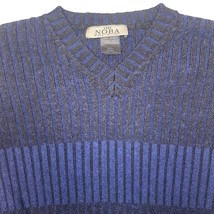 NOBA 1950 V-Neck Knit Sweater Horizontal Stripes Blue Black Italy - Size Large - £29.67 GBP