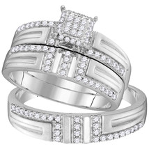 10kt White Gold His &amp; Her Round Diamond Cluster Matching Bridal Wedding Ring Set - £478.01 GBP