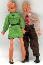 Vintage Caco Dolls Dad Mom Set 2 Dollhouse Couple Thread Wrapped Bendabl... - $16.65