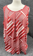 John Paul Richard Top Women 2X Red White Geometric Sleeveless Blouse Stretch NWT - £23.60 GBP