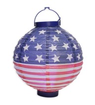 2 USA Patriotic Flag Lanterns LED Light 8 Inches Diameter NEW Patio Deco... - $11.29