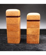 Vtg MCM Wood Striped Inlay Salt &amp; Pepper Shaker Set - $19.99