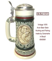 Vintage 1978 Avon Beer Stein Hunting and Fishing theme 9.5&quot; by Ceramarte... - $29.95