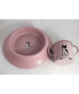 Vintage Pink Enamel Terrier Dog Children&#39;s Metal Cup and Bowl Enamelware... - $113.85
