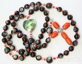 Catholic Rosary Ebony, Paua Shell, Coral and Sterling All Hand Made Unique - £345.36 GBP