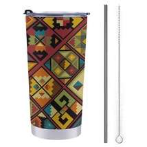 Mondxflaur African Grid Steel Thermal Mug Thermos with Straw for Coffee - $20.98