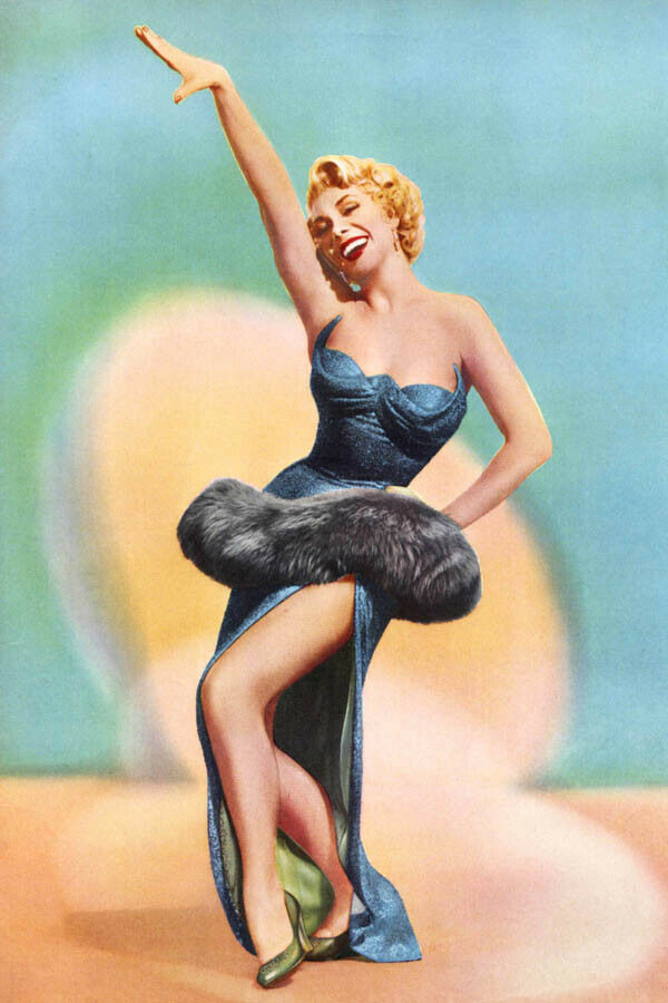 Dolores Gray 1950&#39;s star sexy leggy pin-up pose in blue dress 4x6 inch p... - $4.75