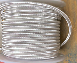 White Cloth Covered 3-Wire Round Cord, 18ga. Vintage Lamps Antique Lights, rayon - £1.30 GBP