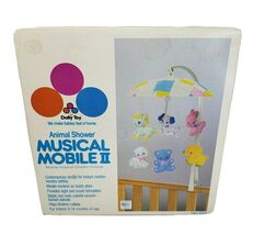 DOLLY TOY ANIMAL SHOWER MUSICAL MOBILE CRIB WIND UP VINTAGE DOG BUNNY BE... - $38.00