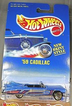 1991 Vintage Hot Wheels Blue/White Card #266 &#39;59 CADILLAC Blue w/Gold Lace Spoke - £7.07 GBP