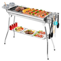 39&quot; Fordable Bbq Charcoal Grill Stainless Steel For 6-12 People Camping Cooking - £84.98 GBP