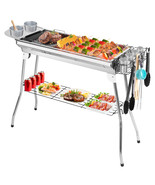 39&quot; Fordable Bbq Charcoal Grill Stainless Steel For 6-12 People Camping ... - £84.92 GBP